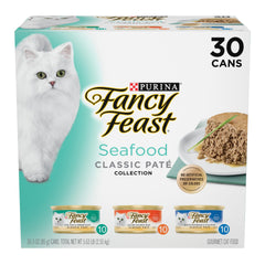 Fancy Feast latas pate mariscos cod, sabor marino para despertar el apetito.
