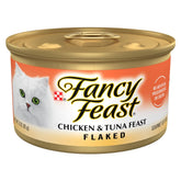 Fancy Feast lata pollo y atún en copos, textura atractiva para cada comida.