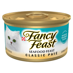 Fancy Feast mariscos en lata, enfoque 3 onzas, sabor delicioso y práctico para cada comida