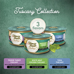 Fancy Feast Medleys Toscana, lata de pavo 3 oz con trozos jugosos.