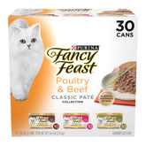 Fancy Feast paté de pavo, pollo y res en lata de 3 oz, opción sabrosa para gatos.