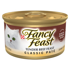 Fancy Feast Tender Beef Pate, pack de 24 latas, comida completa para gatos.