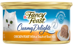 Fancy Feast Creamy Delights: textura paté sedosa en lata, ideal para gatos exigentes.
