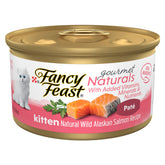 Fancy Feast Wild Alaskan Salmon kitten pate can shown with soft texture for easy feeding