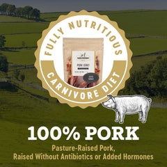 Nutrientes de cerdo en Farm Hounds jerky para perros activos.