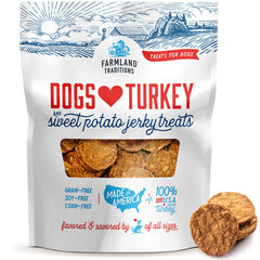 Golosinas Farmland Traditions de pavo y batata para perros, snack diario.