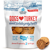 Farmland Traditions: tiras de pavo con patata dulce, snack proteico para perros activos.