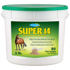 Farnam Super 14: etiqueta de la botella resalta fórmula para un pelaje más brillante
