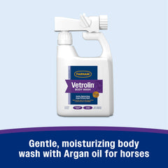 Aceite de argán en Farnam Vetrolin Body Wash aporta brillo al pelaje.