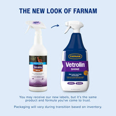 Farnam Vetrolin Shine facilita la aplicación en manto para desenredado y brillo.