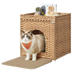 Feandrea caja de arena oculta en mimbre, privacidad para tu gato y estilo boho.