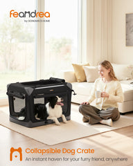Feandrea jaula para perros, marco de acero y lona Oxford, ideal para viaje estable.