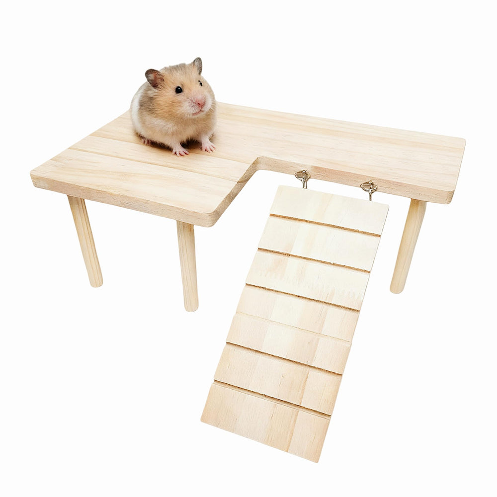 Feiena plataforma de madera para hamster, superficie pulida para movimientos seguros.
