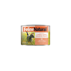 Feline Natural lata cordero y salmón, proteína real para gatos activos.