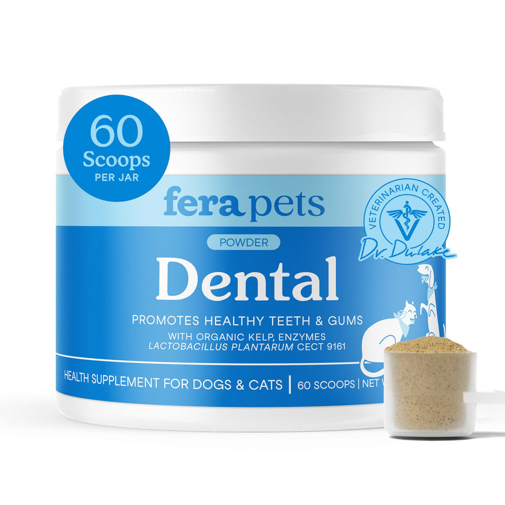 Fera Pets Polvo Dental: empaque frontal para aliento fresco