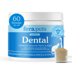 Fera Pets Polvo Dental: empaque frontal para aliento fresco