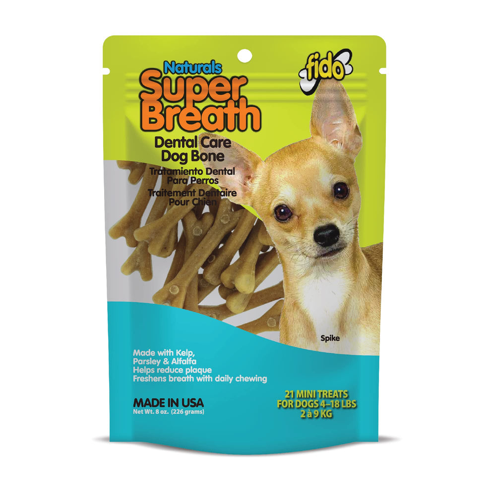 Huesos dentales Fido mini frente al producto para perros pequeños, posibilidad de reducción de placa