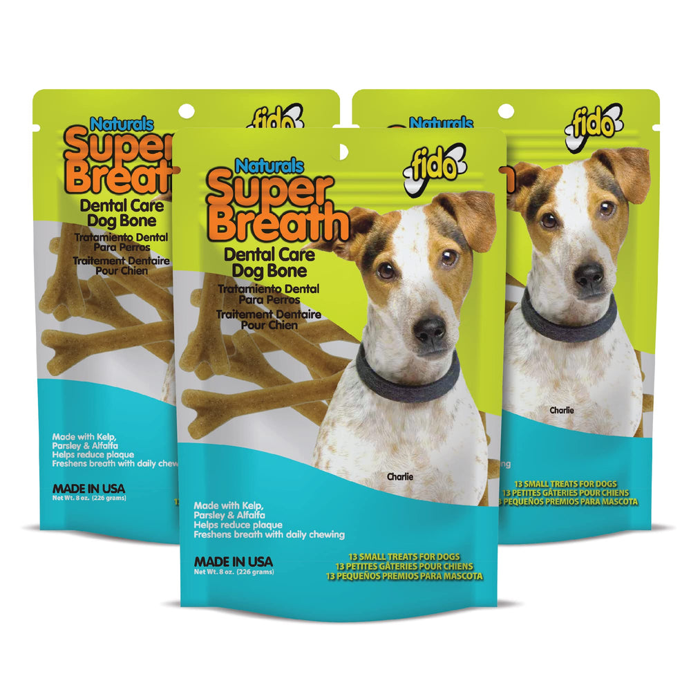 Huesos dentales Fido para perros pequeños en caja de tres bolsas, ideal para masticar
