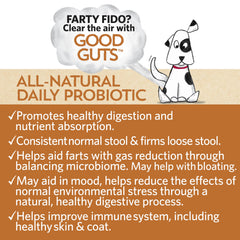 Polvo probiótico para perros Fidobiotics Good Guts Lil Mutts, mejora la digestión diaria.