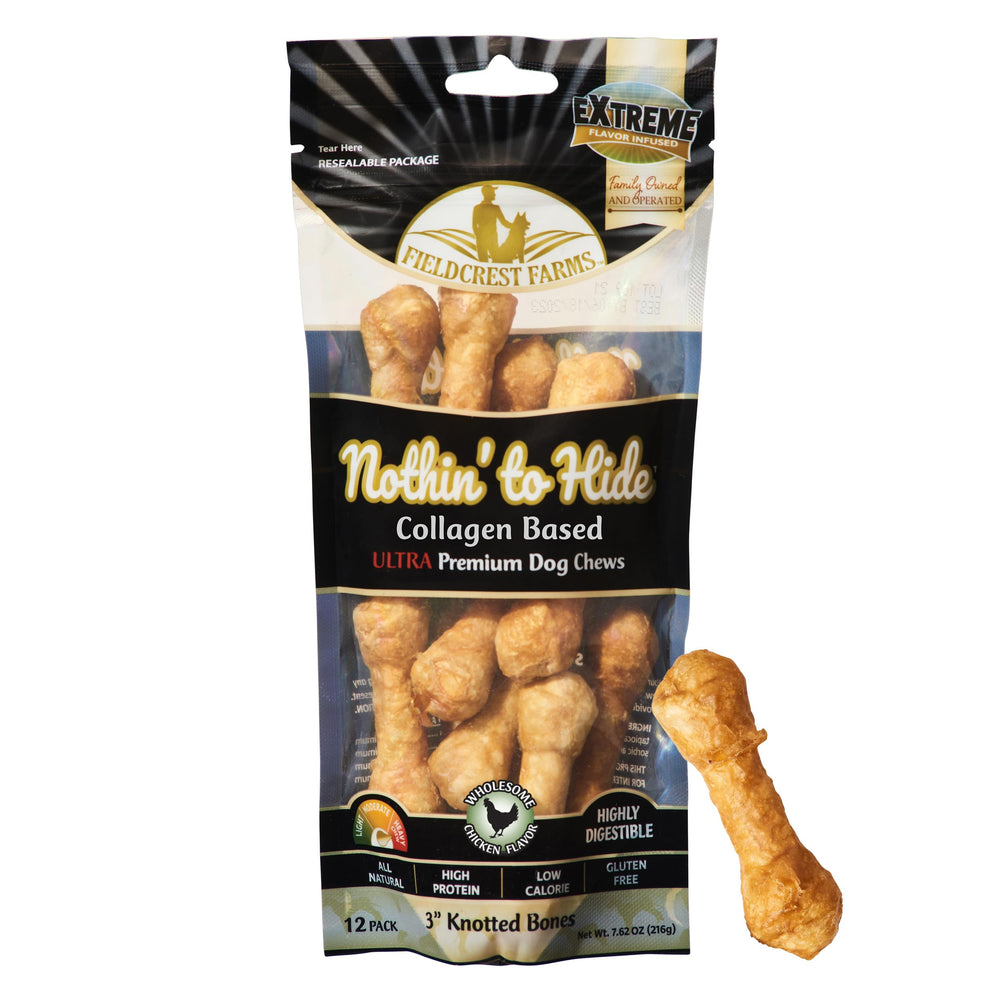 Fieldcrest Farms Nothin' to Hide hueso nudo ultra 3 pulgadas, para masticación prolongada.