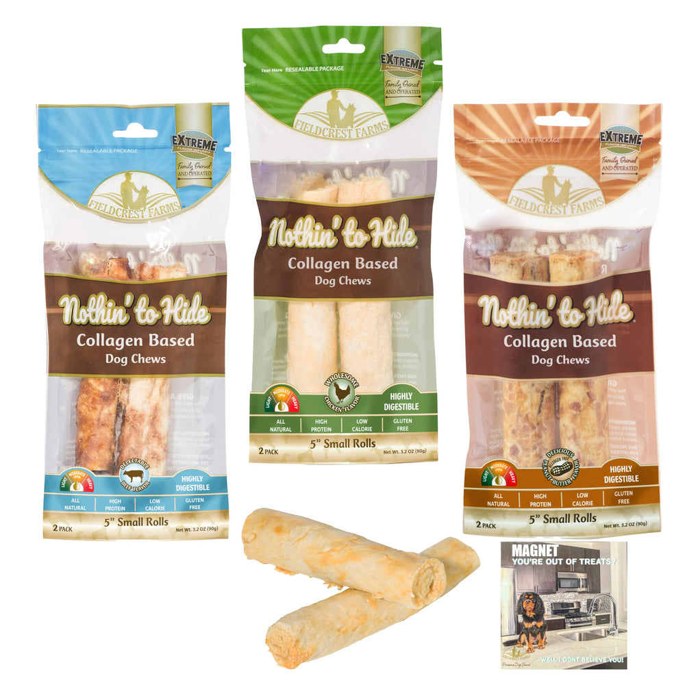 Fieldcrest Farms rollos naturales sin piel para perros pequeños, masticación suave y digestibilidad