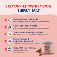 Fifth & Fido probióticos para salud digestiva en perros con hongo cola de pavo.