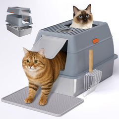 fitrobust caja-litter acero inoxidable, vista frontal, amplio espacio para gatos grandes