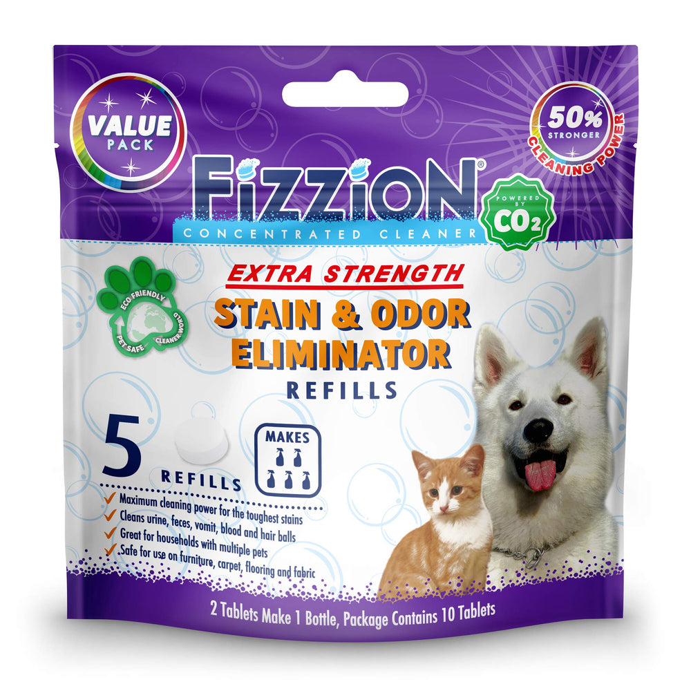 Fizzion: empaque de tabletas de fuerza extrema para manchas de mascotas.