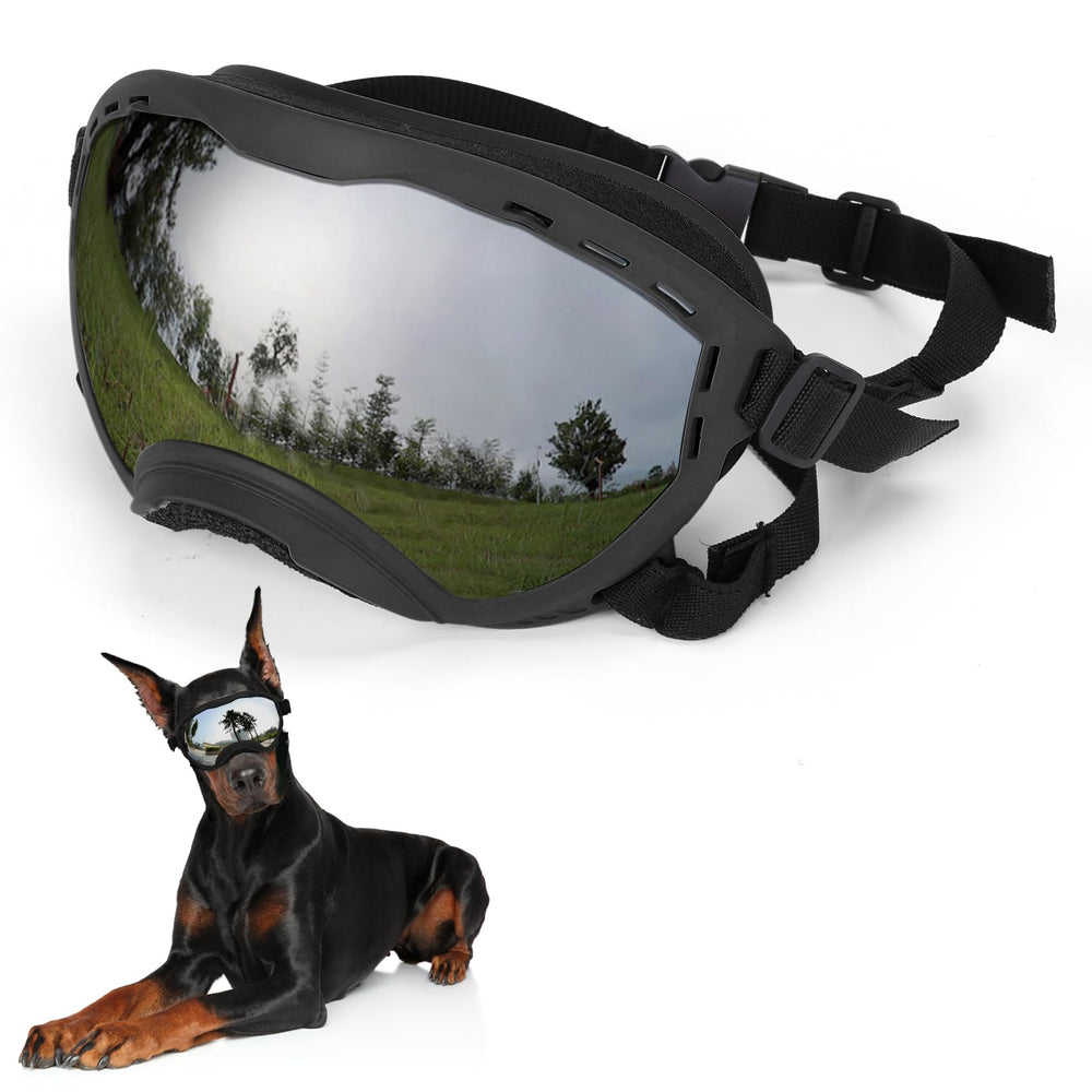 Flantor gafas para perros grandes protegen UV durante paseo.