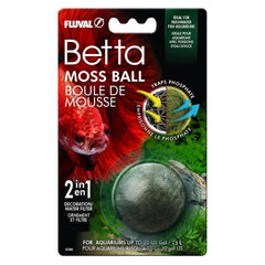Fluval Betta Moss Ball, planta artificial, aporta estética y ayuda a gestionar desechos en acuarios.