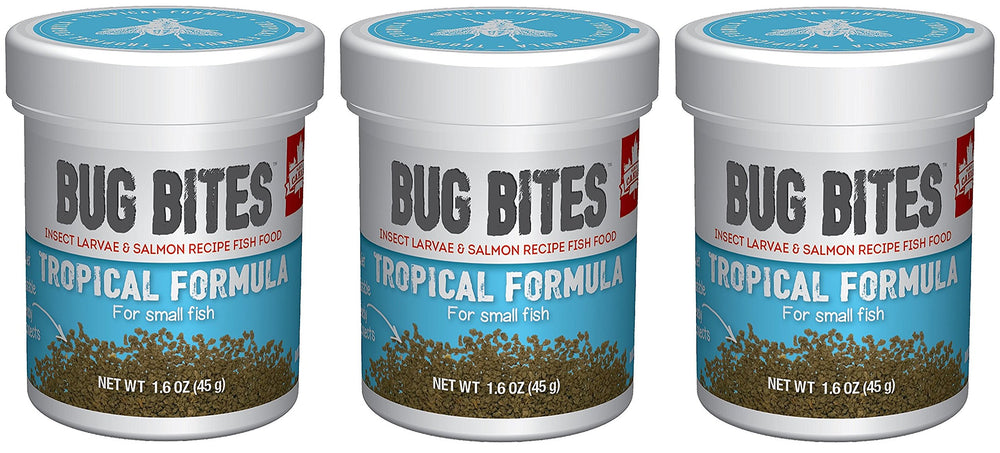 Fluval Bug Bites Tropical tres botes, apoyo a una dieta equilibrada para peces tropicales