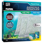 Fluval Eliminador de amoniaco, vista frontal de tres unidades, facilita condiciones estables en el acuario.