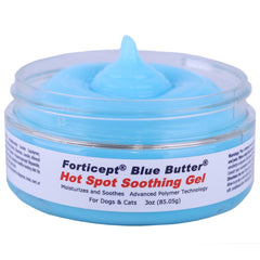 Forticept BlueButter Gel aplicado en patita para aliviar irritación y apoyar la curación