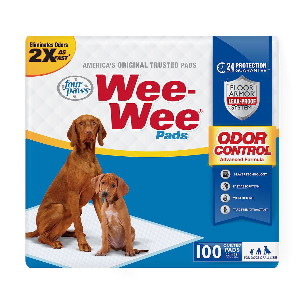 Four Paws Wee-Wee: empaque compacto para almacenamiento cómodo y sostenible.