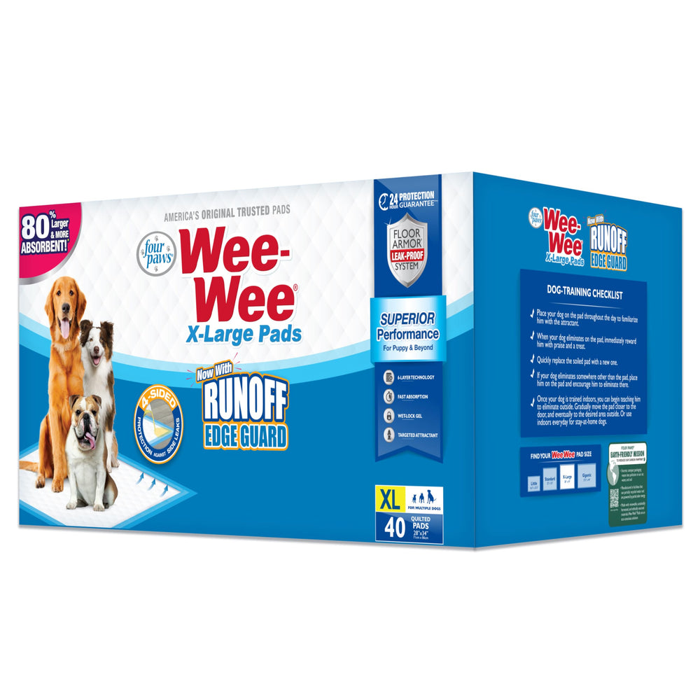 Four Paws Wee-Wee Pad borde desbordamiento para mantener el suelo seco.