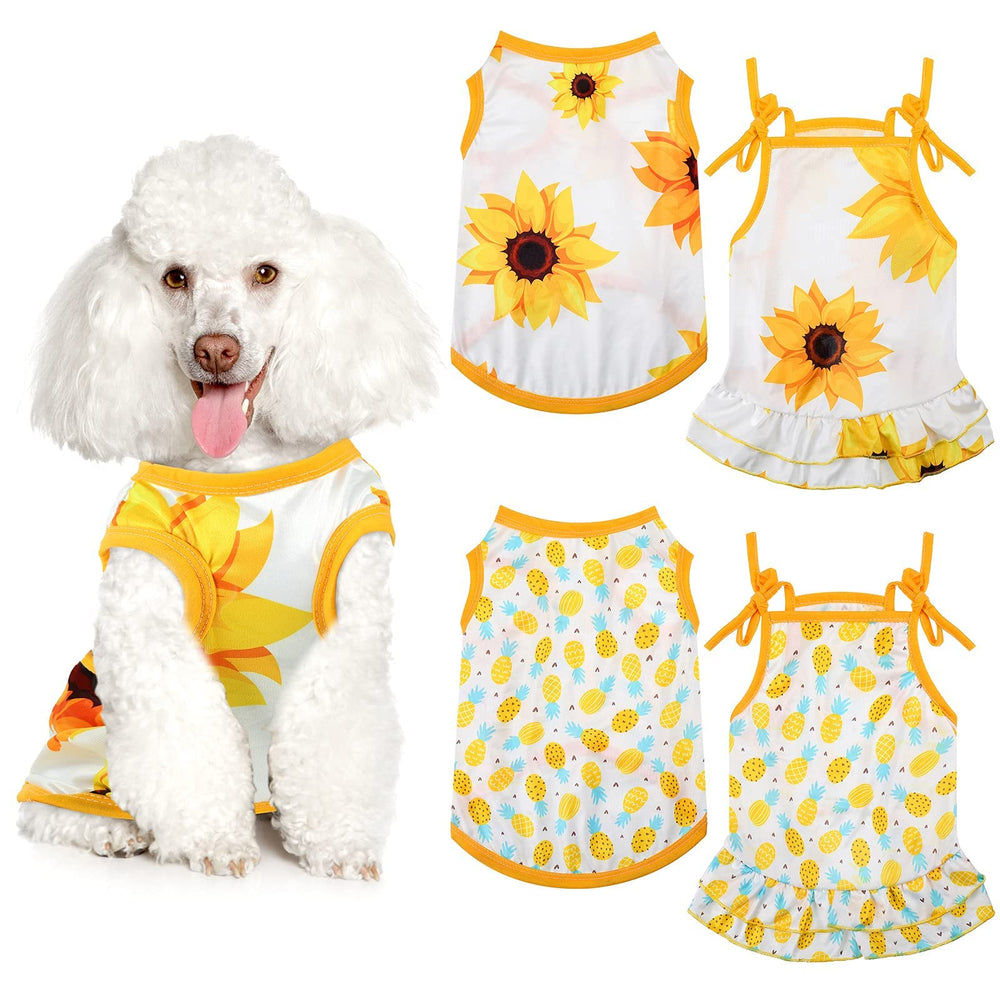 Frienda vestido perro piña amarillo, cómodo y vistoso para pasear al aire libre.