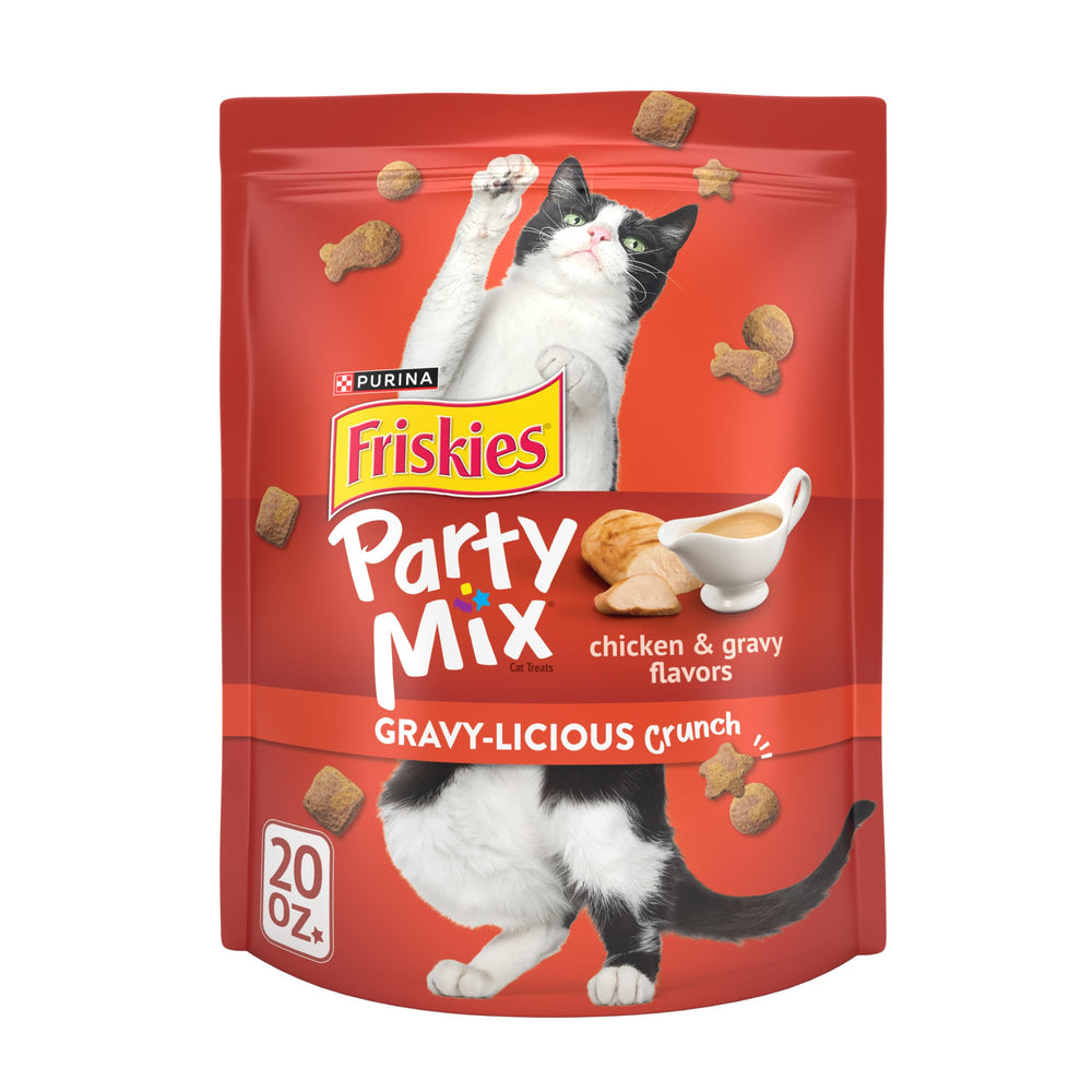 Friskies bolsa 20oz, sabor pollo con salsa gravy, premio sabroso para tu gato.