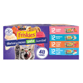 Friskies lata pate mariscos y pollo, textura sedosa para cada comida