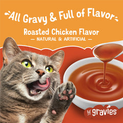 Gato disfruta Friskies Lil’ Gravies sobre comida seca
