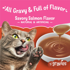 Friskies Lil' Gravies Saumon – garniture sur croquettes pour plus de saveur.