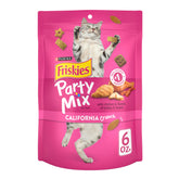 Friskies Party Mix California Crunch pollo real, textura crujiente para limpiar dientes y mantener interés.