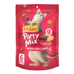 Friskies Party Mix Sabores Parrilla Mixta, trozos crujientes para premiar a tu gato.