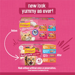 Friskies Prime Filets sabor mariscos en lata de 5.5 oz para gatos activos.