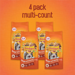 Friskies sabores reales de pollo y res con zanahorias y verduras.