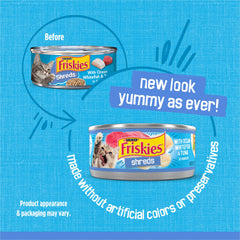Purina Friskies Shreds con fletán blanco y atún, trozos tiernos en salsa