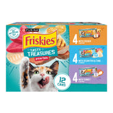 Friskies Tasty Treasures mariscos en lata, sabor marino que estimula el apetito.