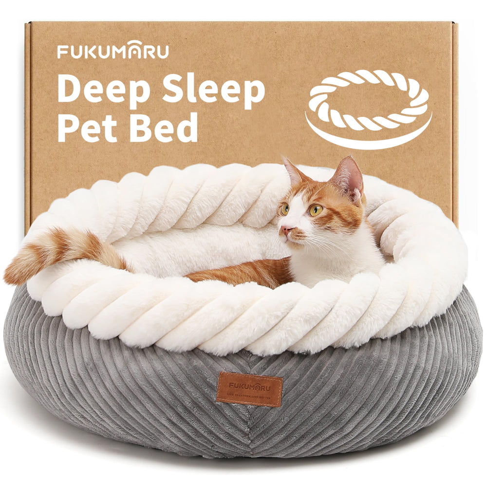 Cama FUKUMARU, vista redonda con peluche suave para descanso cómodo.