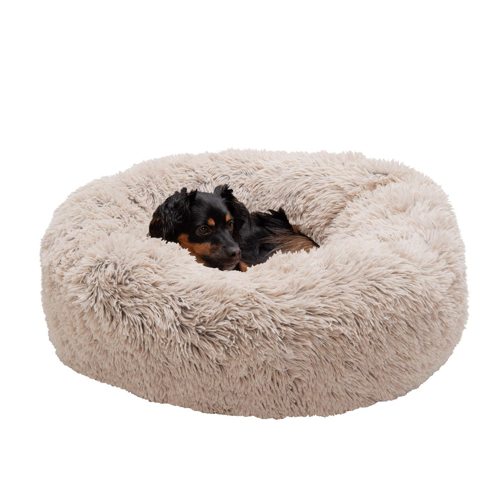 Cama Furhaven Donut de 30 pulgadas para perros medianos y pequeños, cómodo y acolchado.