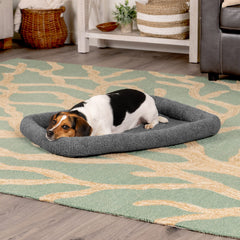 Cama para perro Furhaven, borde acolchado Sherpa gris, soporte para espalda y caderas.