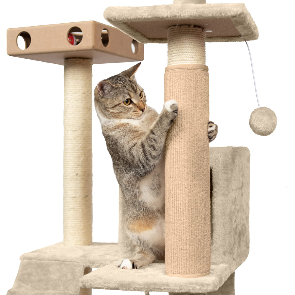 Rascador Furhaven Wrap Around en poste crema, protege muebles y ofrece superficie de rascar.